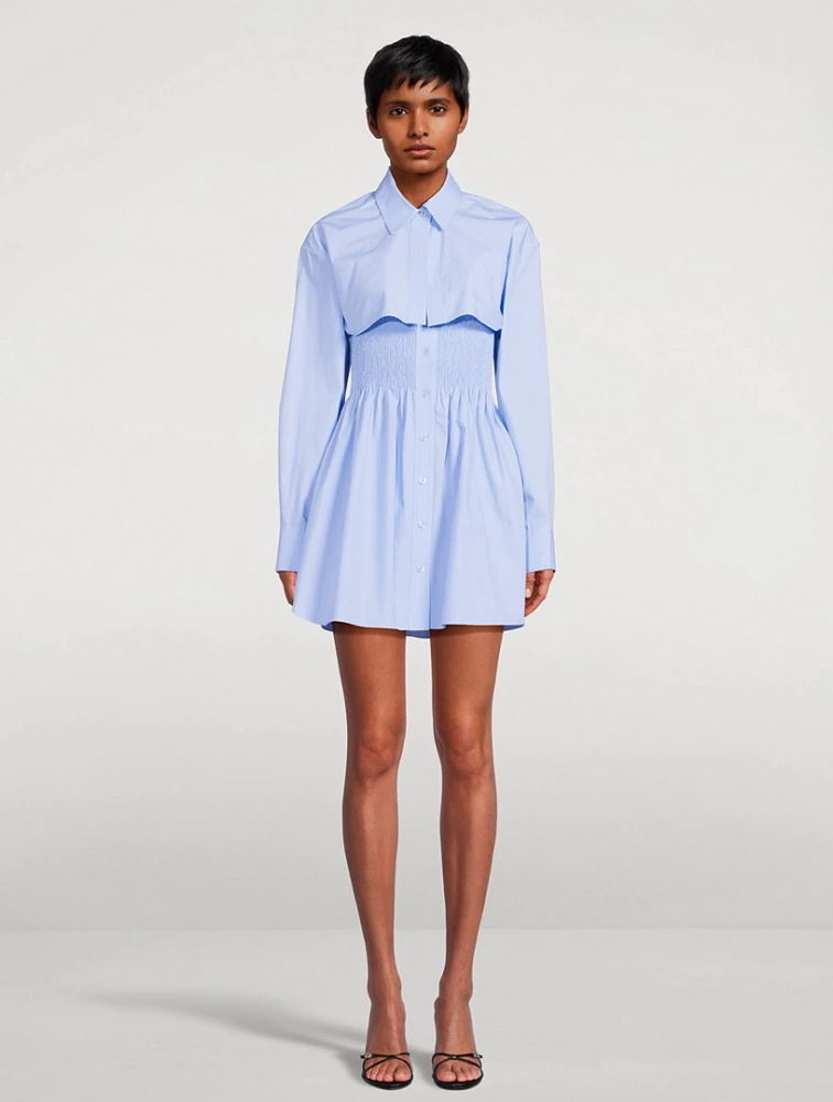 Smocked Poplin Mini Dress With Overshirt