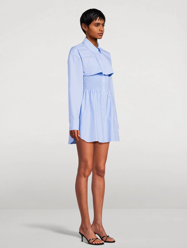 Smocked Poplin Mini Dress With Overshirt