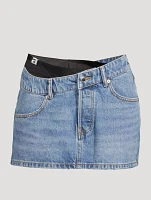 Asymmetric Denim Mini Skirt With Layered Bikini