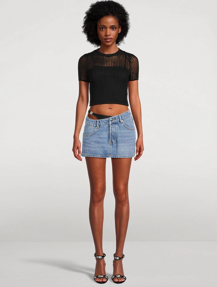 Asymmetric Denim Mini Skirt With Layered Bikini