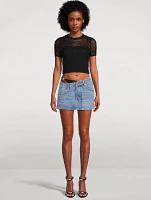 Asymmetric Denim Mini Skirt With Layered Bikini