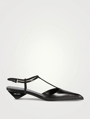 Logo-Heel Leather T-Strap Pumps