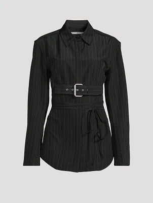 Belted Shirt Pinstripe Print