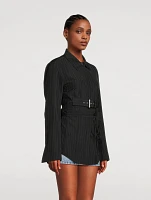 Belted Shirt Pinstripe Print