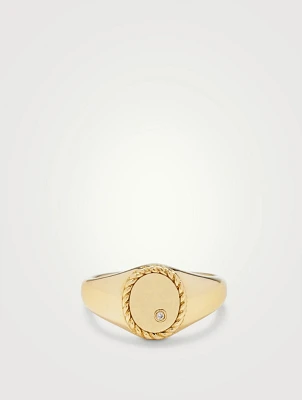 Baby Chevaliere 9K Gold Oval Ring With Diamond
