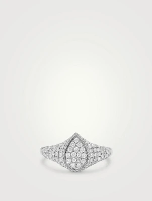 Baby Chevaliere 9K White Gold Pear Ring With Diamonds