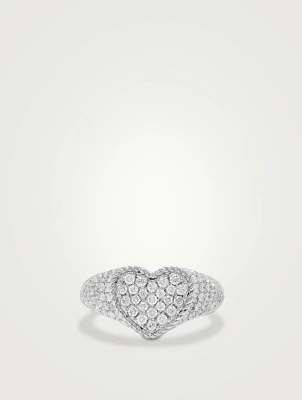 Baby Chevaliere 9K White Gold Heart Ring With Diamonds