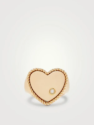 Chevaliere 9K Gold Heart Ring With Diamond
