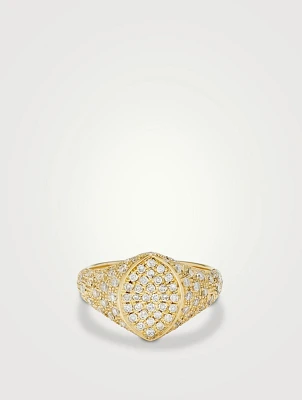 Mini Chevaliere 9K Gold Marquis Ring With Diamonds