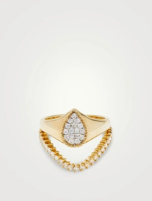 Mini Chevaliere 9K Pear Vague Gold Ring Set With Diamonds