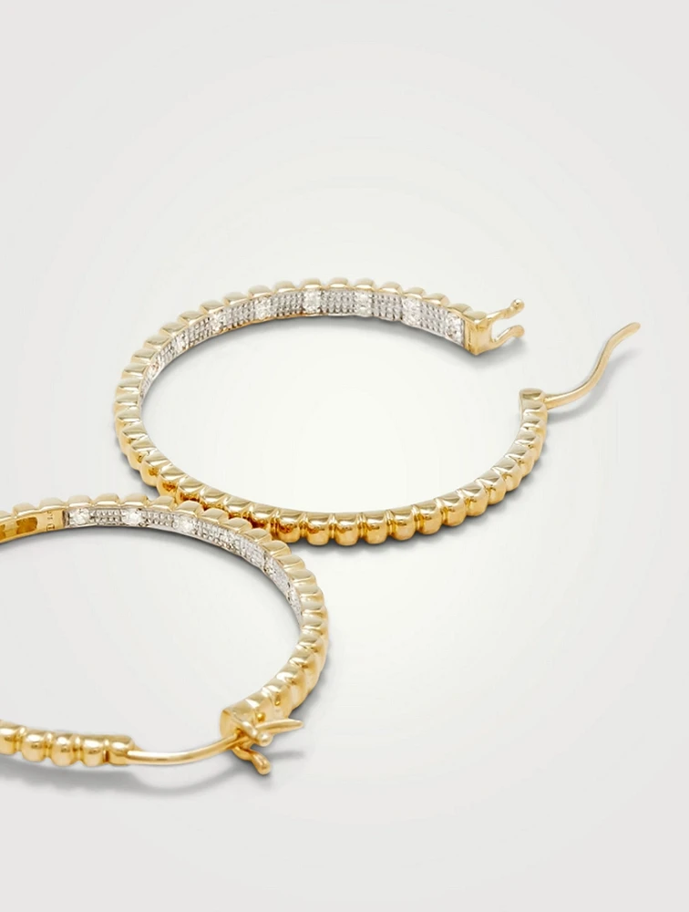 9K Gold Hoop Earrings With Diamonds