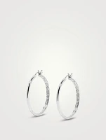 9K White Gold Hoop Earrings With Diamonds