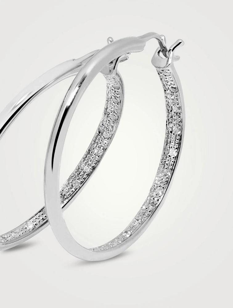 9K White Gold Hoop Earrings With Diamonds