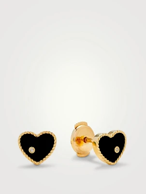 Mini 9K Gold Heart Stud Earrings With Onyx
