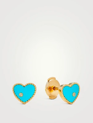 Mini 9K Gold Heart Stud Earrings With Turquoise
