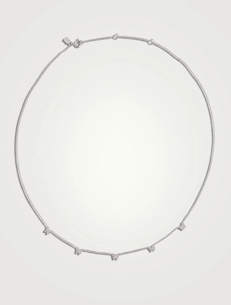 14K White Gold Five-Diamond Baby Butterfly Necklace