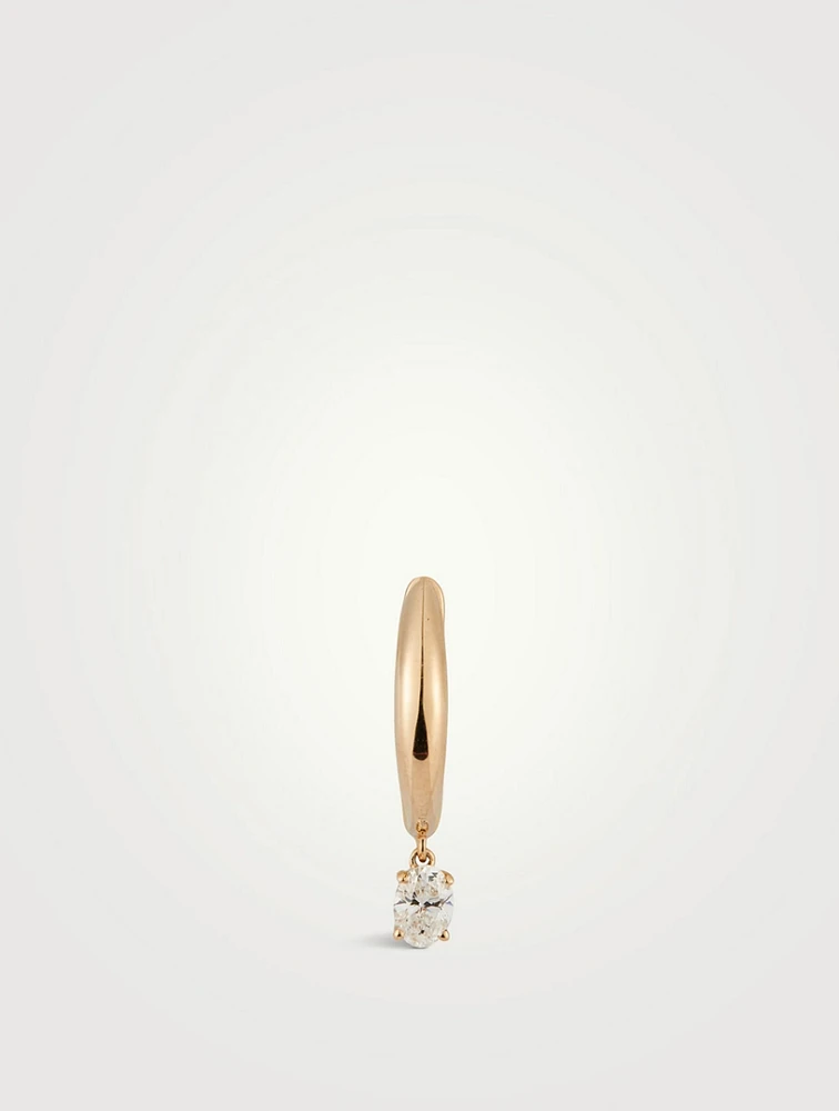 14K Gold Diamond Oval Drop Dome Huggie Earring