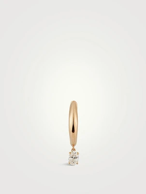 14K Gold Diamond Oval Drop Dome Huggie Earring
