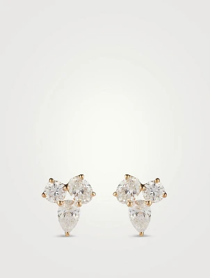 14K Gold Triple Diamond Cluster Stud Earrings