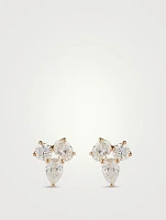 14K Gold Triple Diamond Cluster Stud Earrings