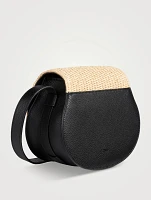 Small Marcie Leather And Raffia Saddle Bag