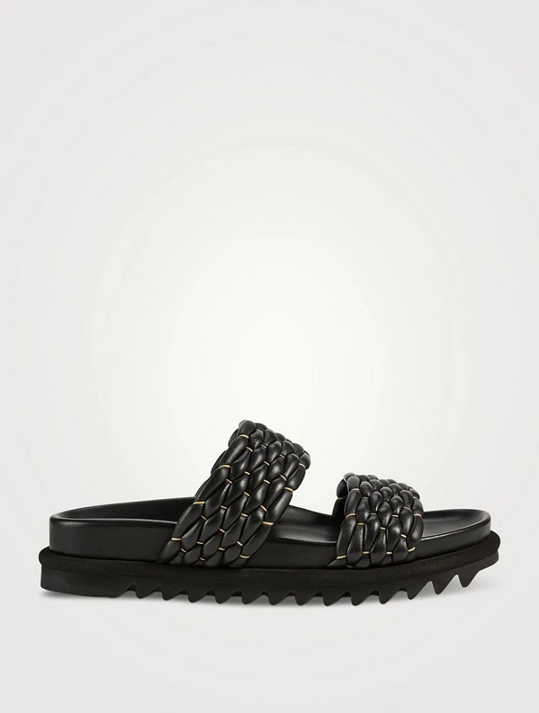 Woven Leather Slide Sandals