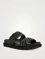 Woven Leather Slide Sandals