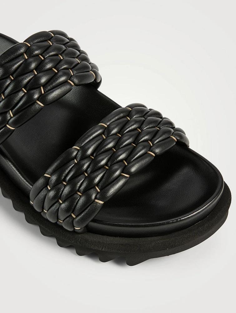 Woven Leather Slide Sandals