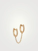 Double Mini 14K Gold Huggie Chain Earring With Diamonds