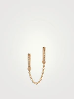 Double Mini 14K Gold Huggie Chain Earring With Diamonds