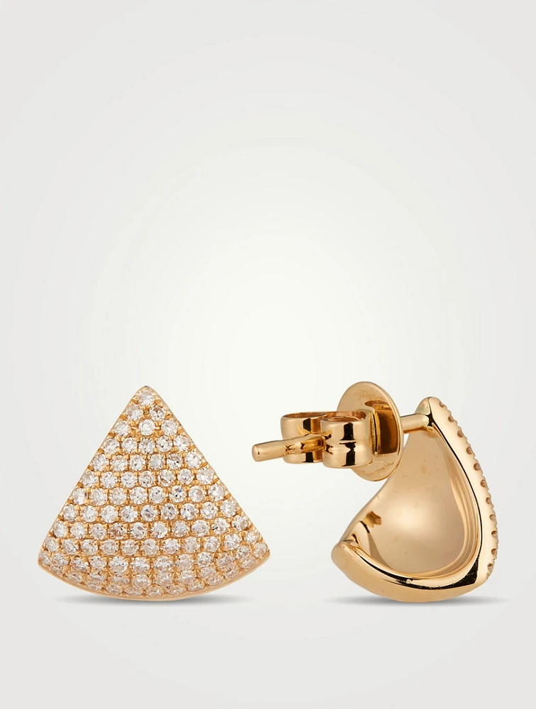 14K Gold Diamond Solid Chevron Stud Earrings