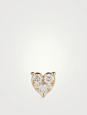 14K Gold Full Cut Diamond Mini Heart Stud Earring