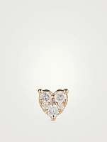 14K Gold Full Cut Diamond Mini Heart Stud Earring