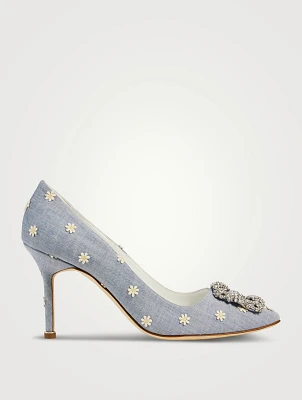 Hangisi 90 Daisy-Embroidered Chambray Pumps