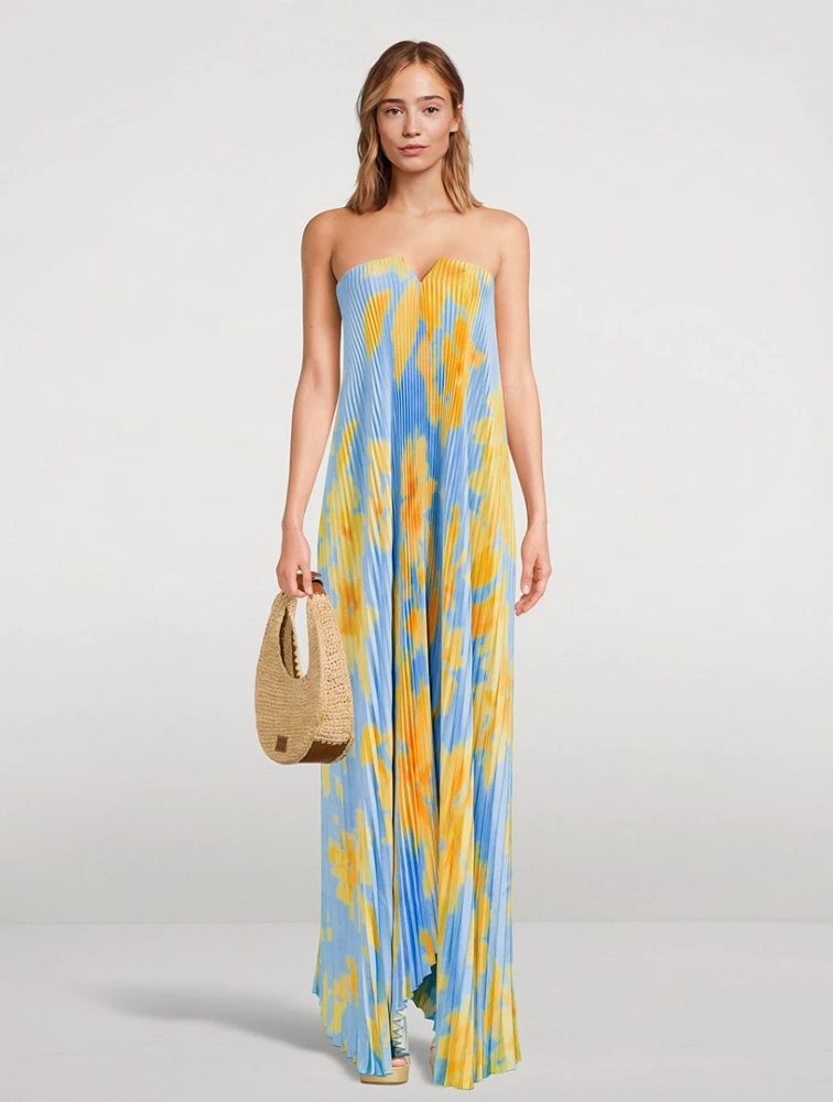 Black Tie Strapless Gown Floral Print