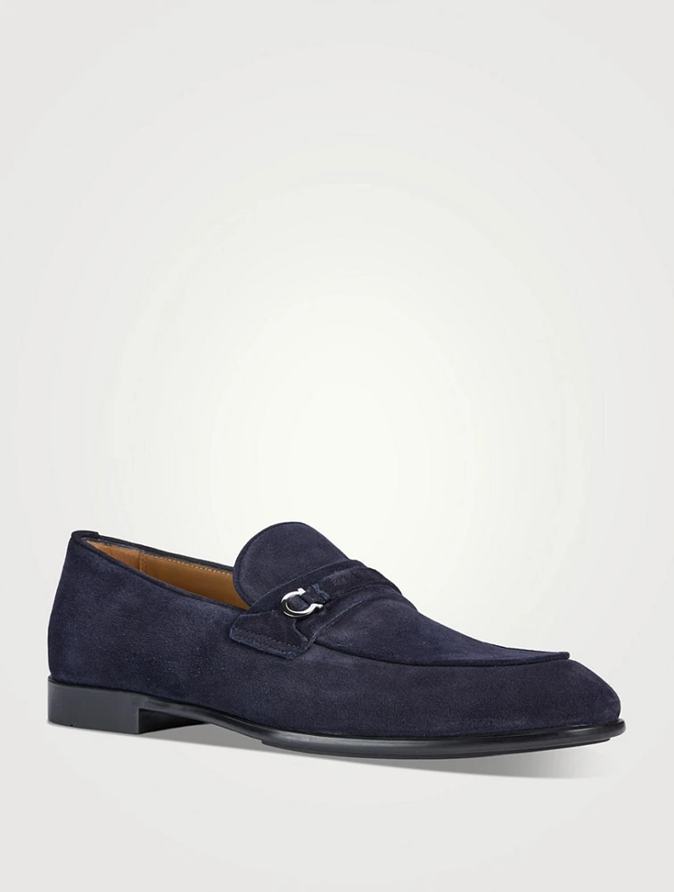 Suede Loafers With Gancini Ornament