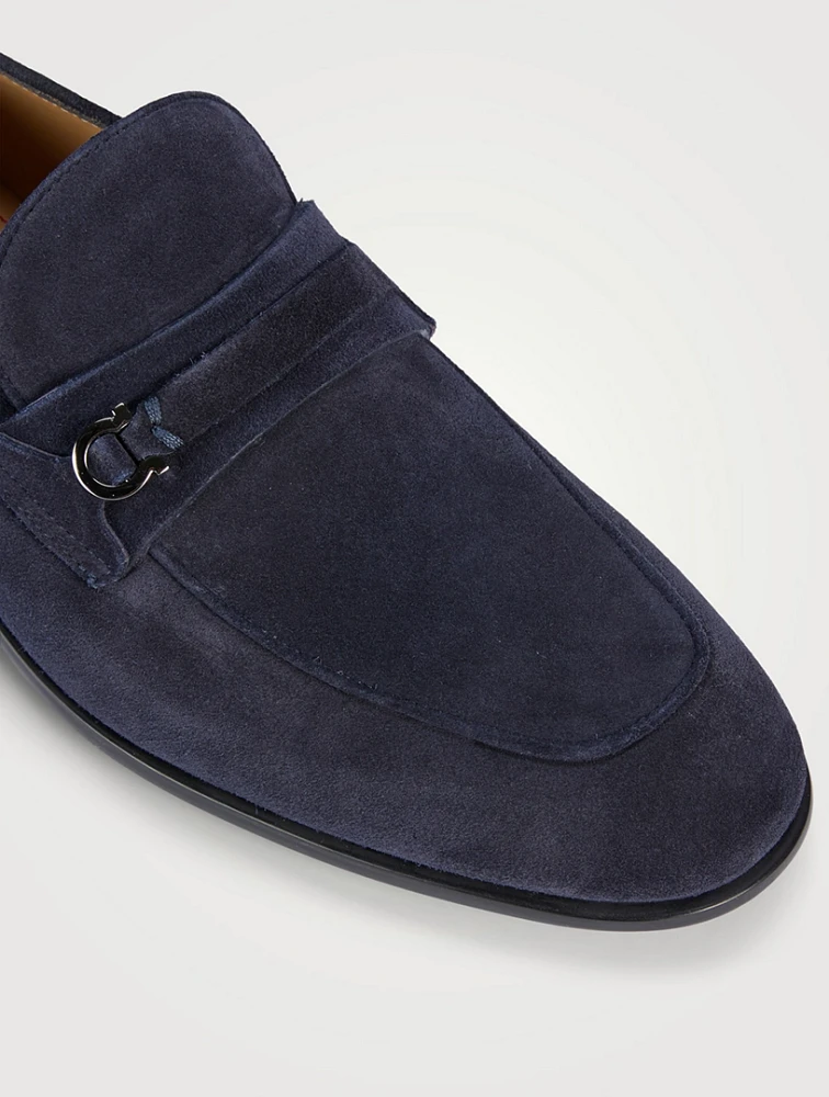 Suede Loafers With Gancini Ornament