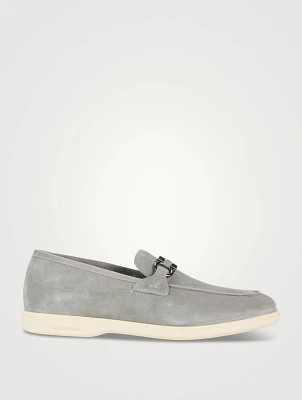 Suede Loafers With Gancini Ornament