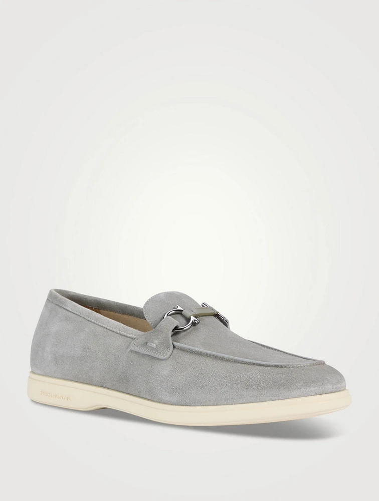 Suede Loafers With Gancini Ornament