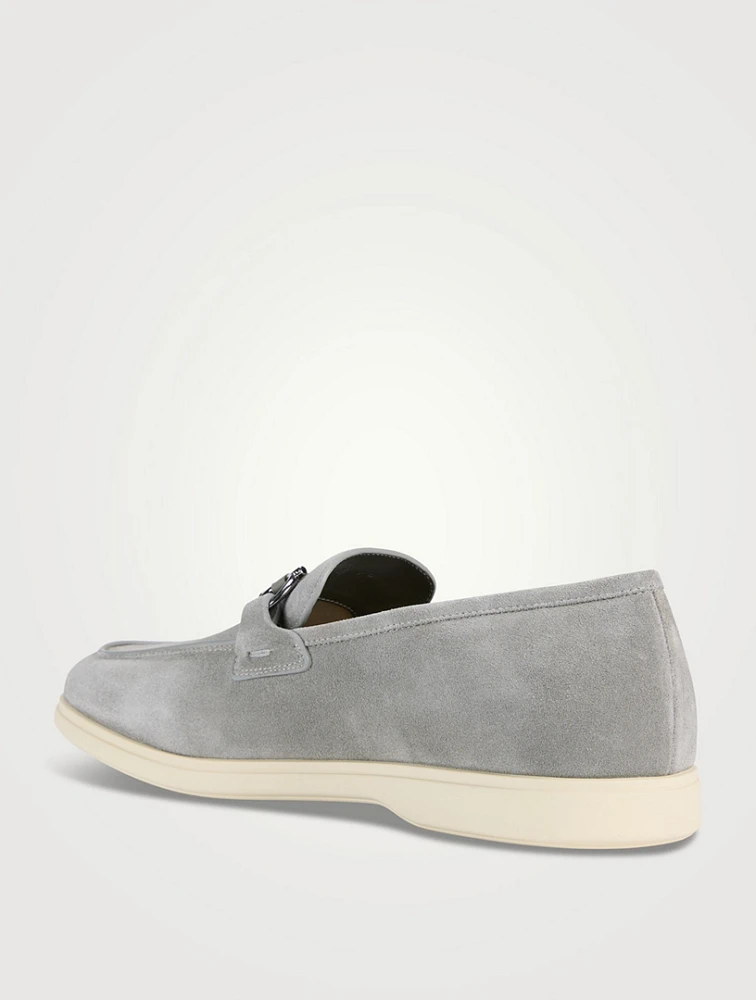 Suede Loafers With Gancini Ornament