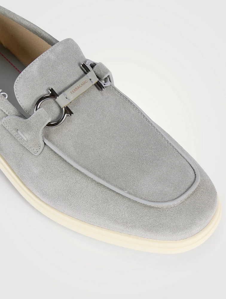 Suede Loafers With Gancini Ornament