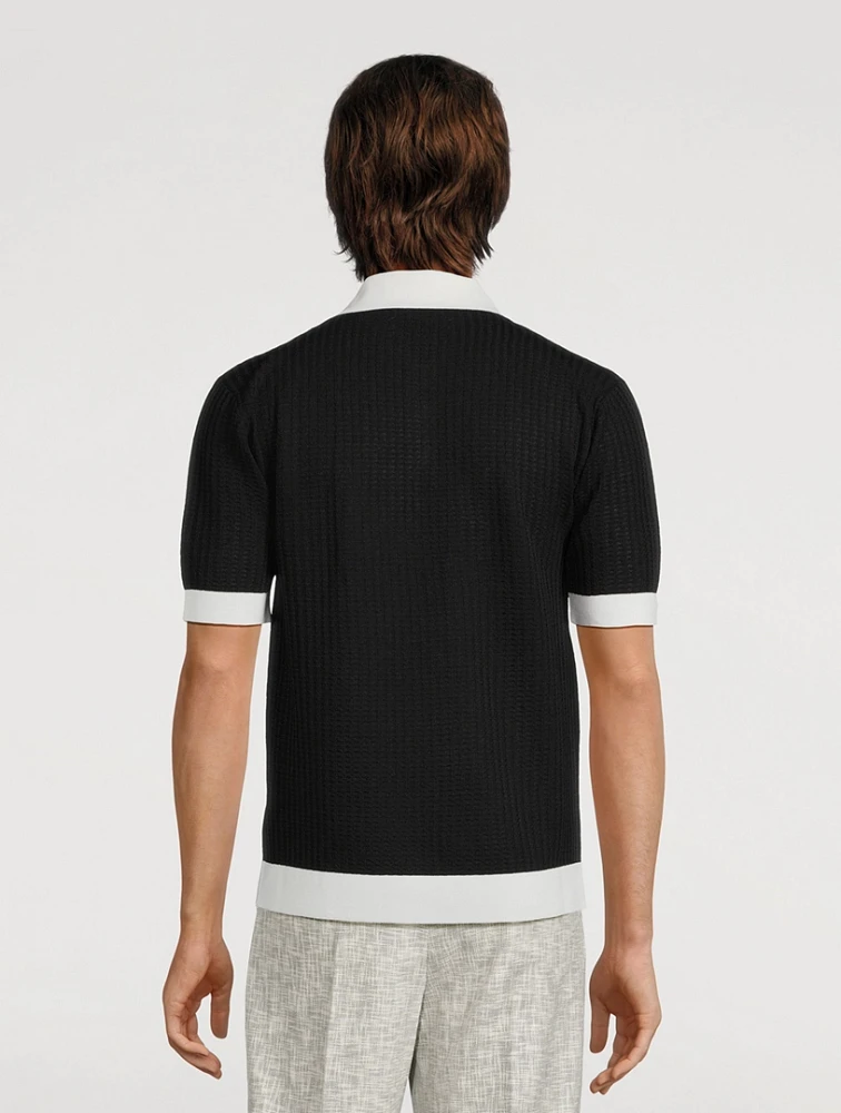 Linen-Blend Waffle Stitch Polo Shirt
