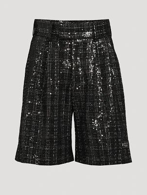Sequin Boucle Tweed Skater Shorts