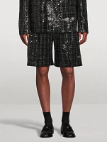 Sequin Boucle Tweed Skater Shorts