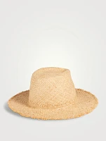 Straw Fedora Hat With Faux Pearl Chain
