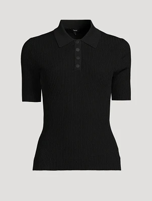 Ribbed Crepe Knit Polo Shirt