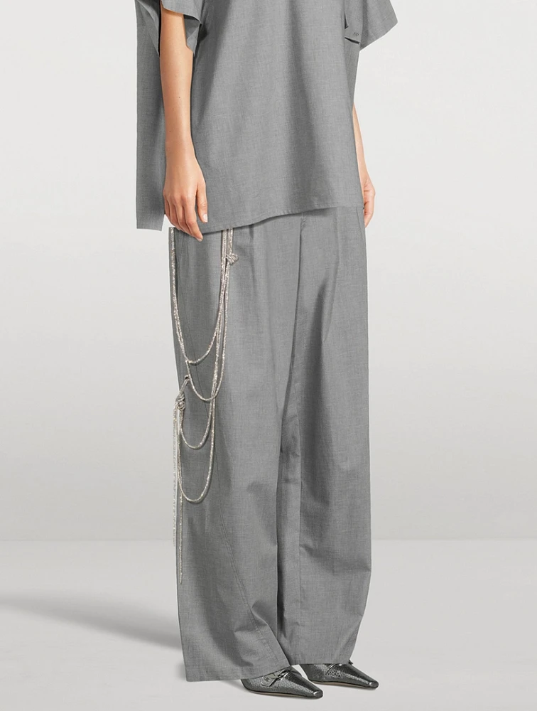 Phebe Wide-Leg Trousers With Crystal Wallet Chain