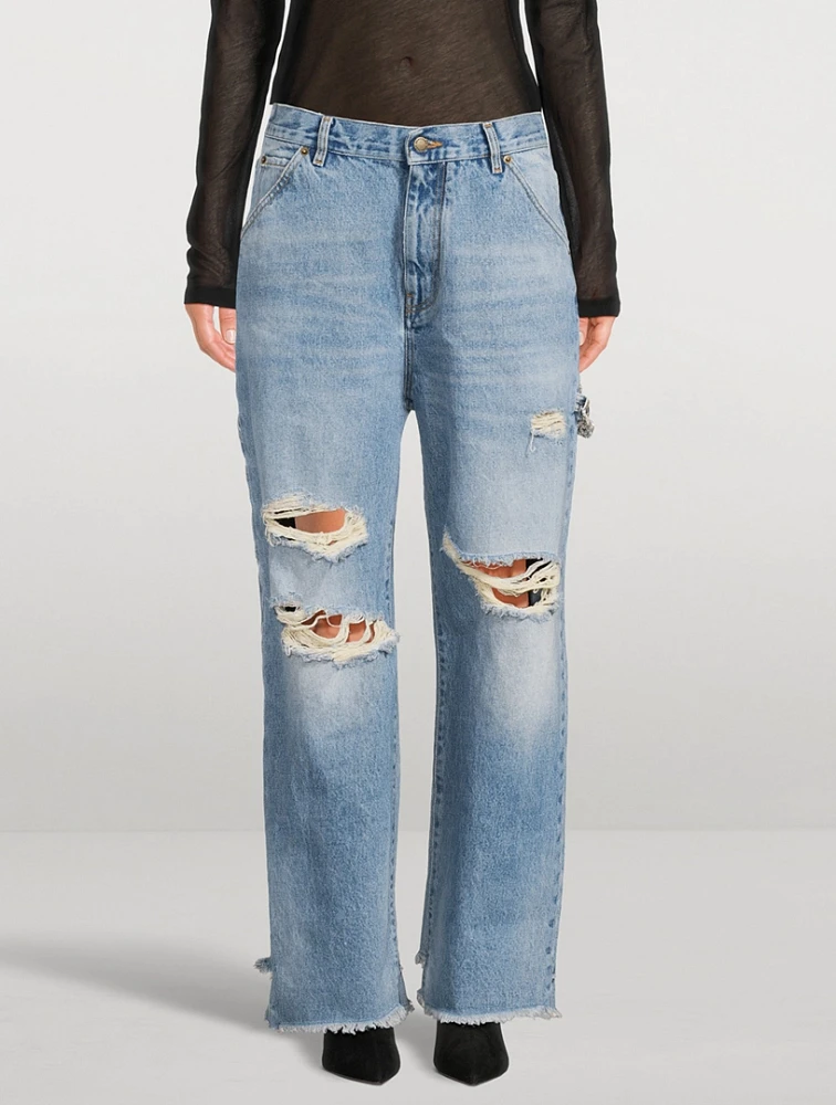 Lisa Crystal-Embellished Wide-Leg Carpenter Jeans