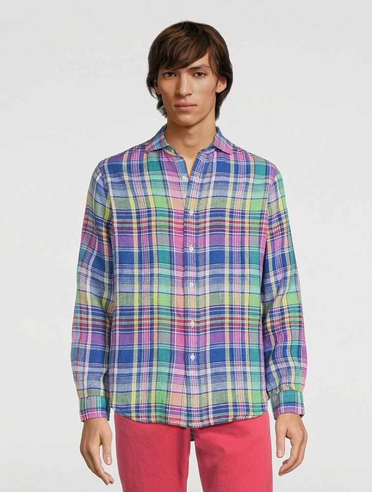 Linen Shirt Plaid Print