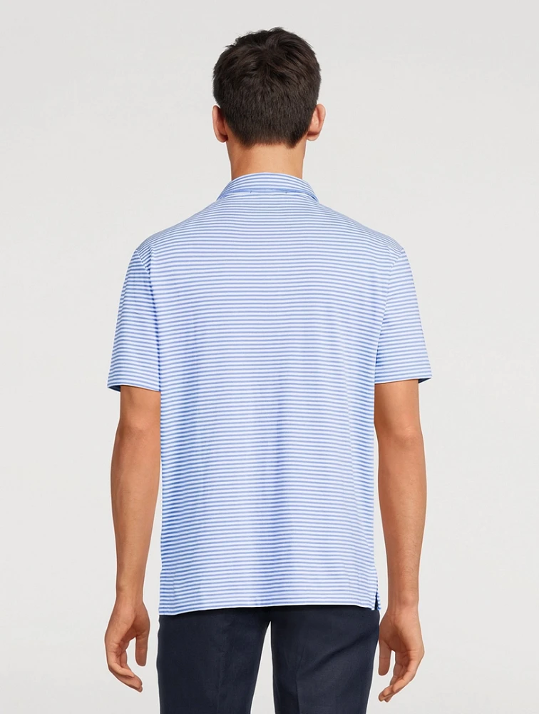 Cotton Short-Sleeve Polo Striped Print